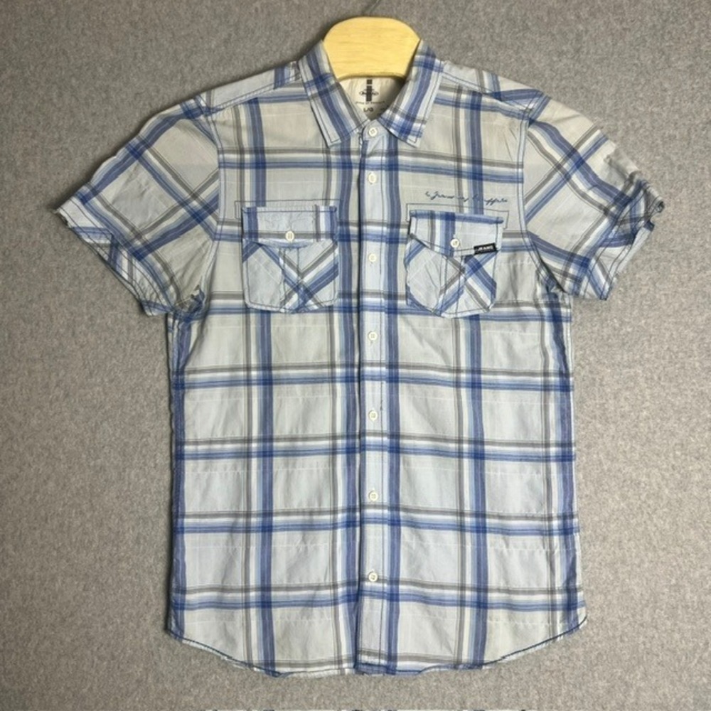 I Jeans by Buffalo Men's Blue Plaid‎ Button Down Short Sleeve Shirt Size Large